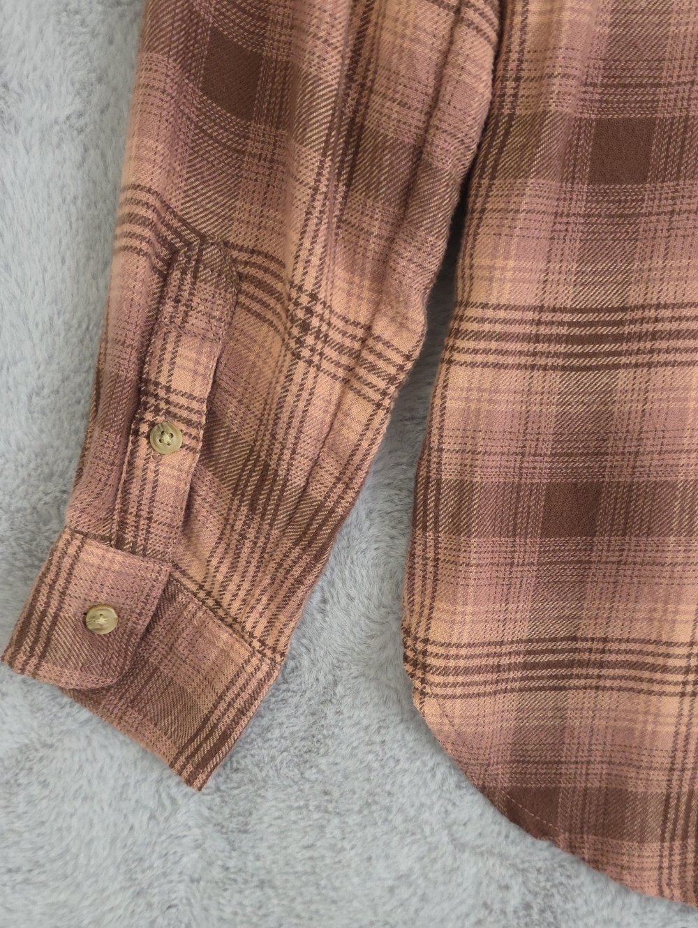 American Eagle Outfitters Boyfriend Fit Flannel Shirt XS Pink Brown Plaid Amazin - Picture 10 of 14